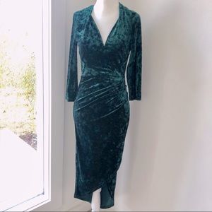 Velvet midi wrap dress in emerald